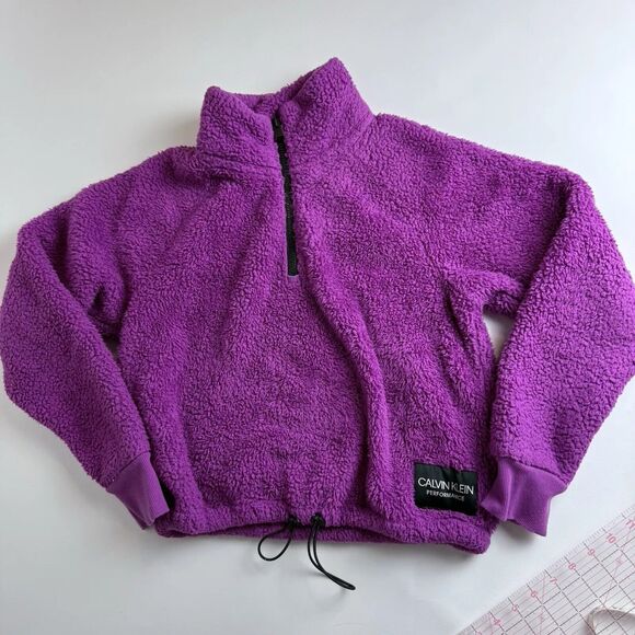Calvin Klein Performance Women's M Long Sleeve‎ Cropped Purple Sherpa Pullover - Picture 2 of 10